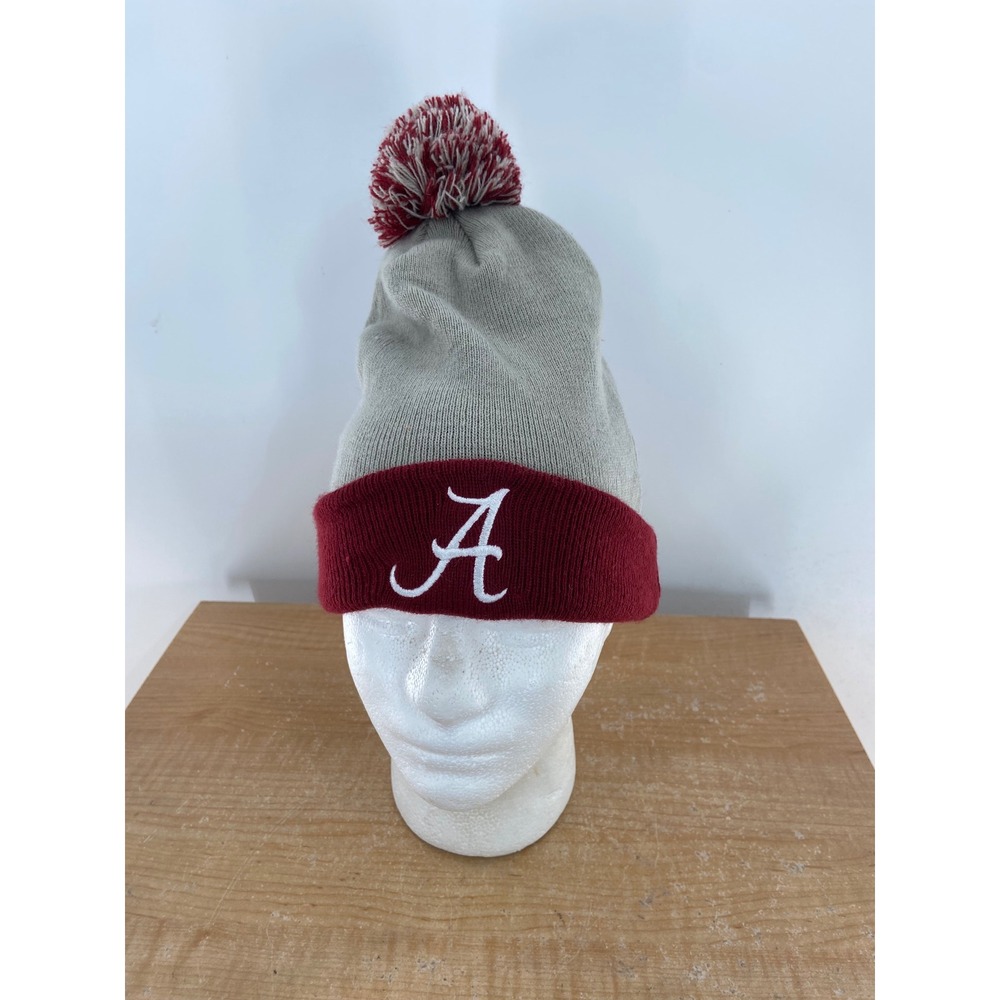 Top of the World Alabama Crimson Tide Beanie Hat Gray Crimson Red Pom Knit Mens